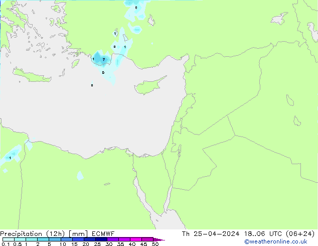 Precipitation (12h) ECMWF Th 25.04.2024 06 UTC