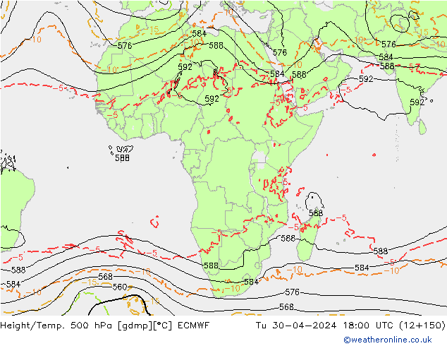 Height/Temp. 500 hPa ECMWF Út 30.04.2024 18 UTC