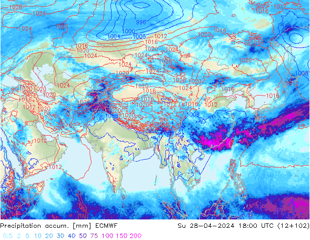 Precipitation accum. ECMWF Su 28.04.2024 18 UTC