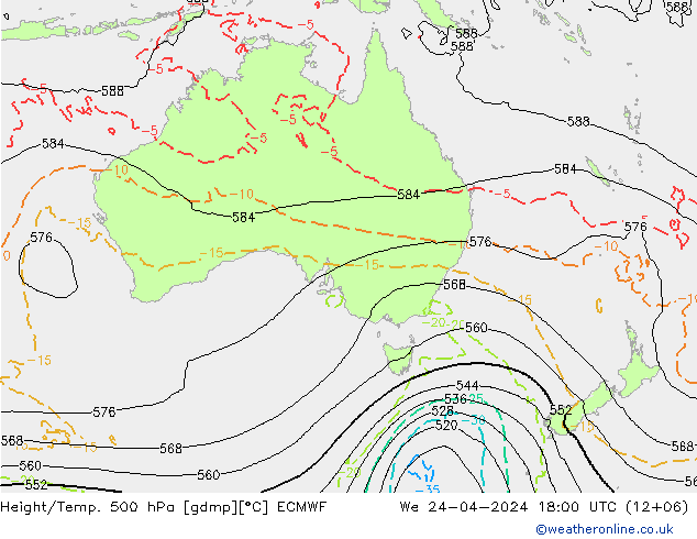 Z500/Rain (+SLP)/Z850 ECMWF śro. 24.04.2024 18 UTC