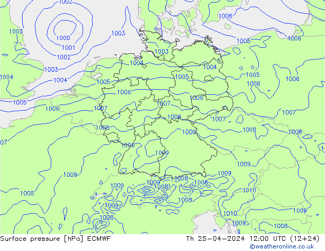 Luchtdruk (Grond) ECMWF do 25.04.2024 12 UTC