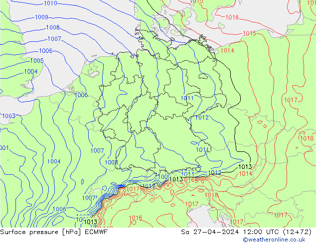 Atmosférický tlak ECMWF So 27.04.2024 12 UTC