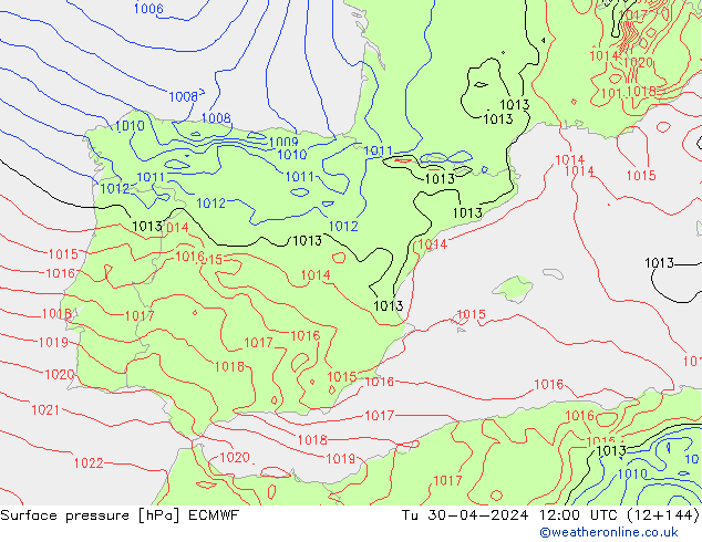 Surface pressure ECMWF Tu 30.04.2024 12 UTC