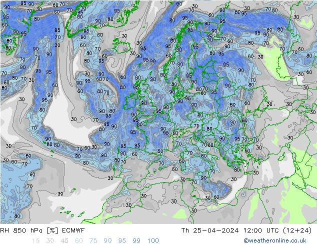 Humidité rel. 850 hPa ECMWF jeu 25.04.2024 12 UTC