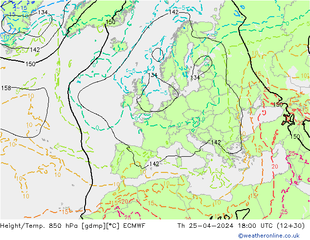 Z500/Rain (+SLP)/Z850 ECMWF Do 25.04.2024 18 UTC