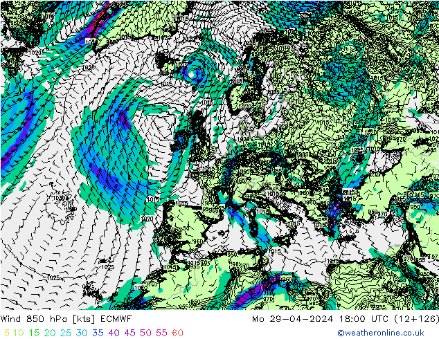 Wind 850 hPa ECMWF Mo 29.04.2024 18 UTC