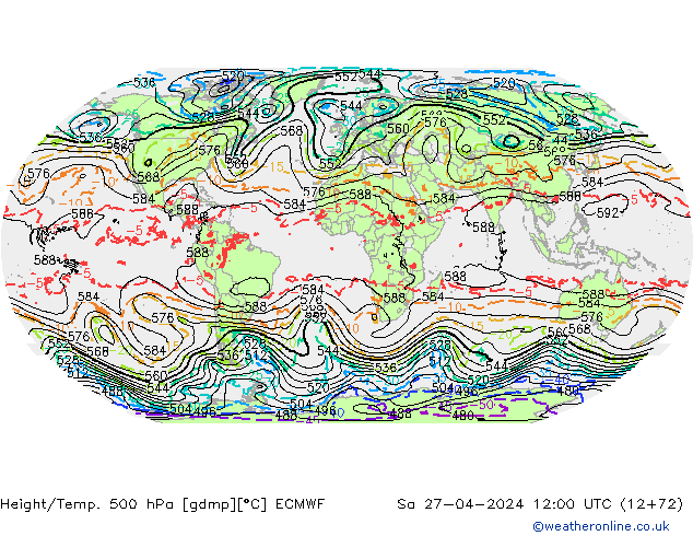 Height/Temp. 500 hPa ECMWF  27.04.2024 12 UTC