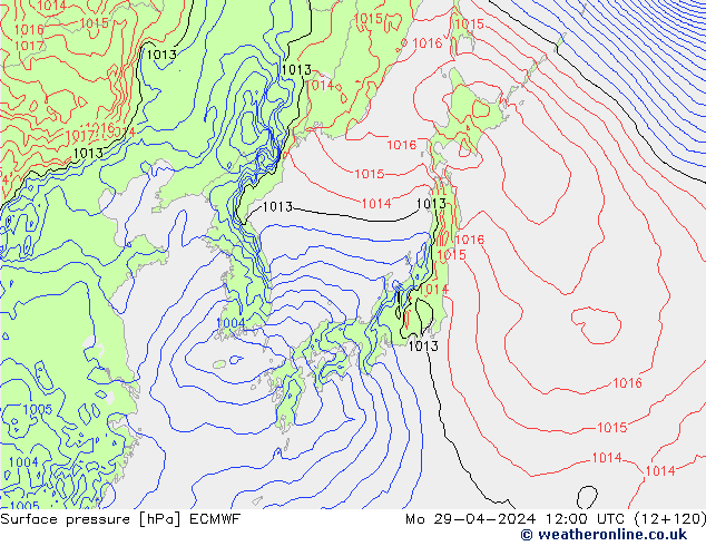 Atmosférický tlak ECMWF Po 29.04.2024 12 UTC