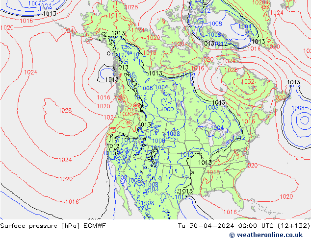 Surface pressure ECMWF Tu 30.04.2024 00 UTC