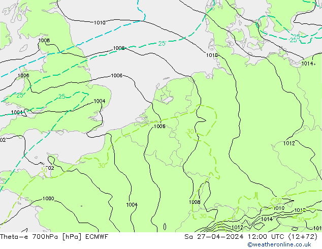 Theta-e 700hPa ECMWF Sa 27.04.2024 12 UTC