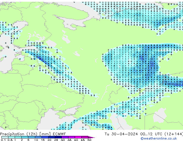 Precipitation (12h) ECMWF Tu 30.04.2024 12 UTC