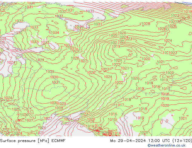 Luchtdruk (Grond) ECMWF ma 29.04.2024 12 UTC