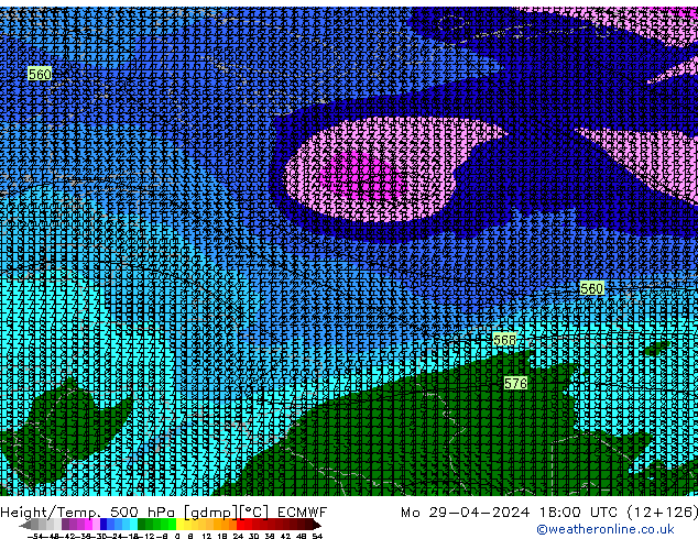 Height/Temp. 500 hPa ECMWF Mo 29.04.2024 18 UTC