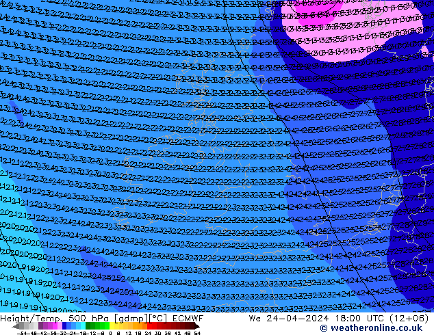 Z500/Yağmur (+YB)/Z850 ECMWF Çar 24.04.2024 18 UTC