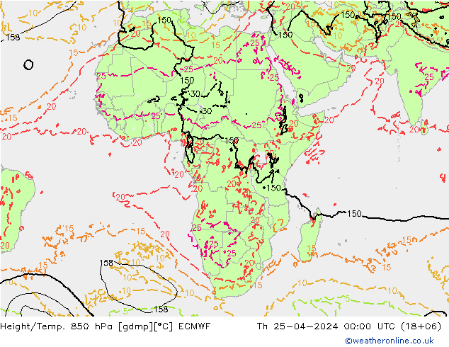 Z500/Rain (+SLP)/Z850 ECMWF jue 25.04.2024 00 UTC