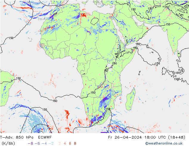 T-Adv. 850 hPa ECMWF Fr 26.04.2024 18 UTC