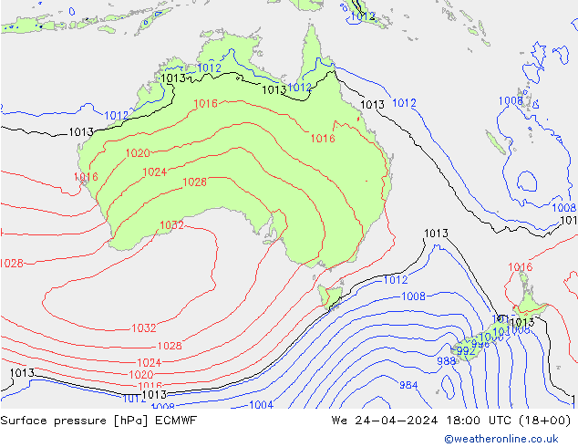 приземное давление ECMWF ср 24.04.2024 18 UTC