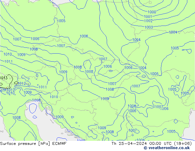 Atmosférický tlak ECMWF Čt 25.04.2024 00 UTC