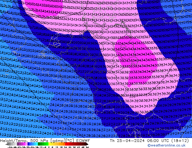Z500/Rain (+SLP)/Z850 ECMWF Do 25.04.2024 06 UTC