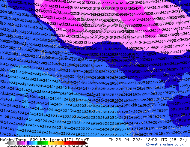 Height/Temp. 500 hPa ECMWF Čt 25.04.2024 18 UTC