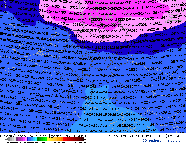 Z500/Regen(+SLP)/Z850 ECMWF vr 26.04.2024 00 UTC