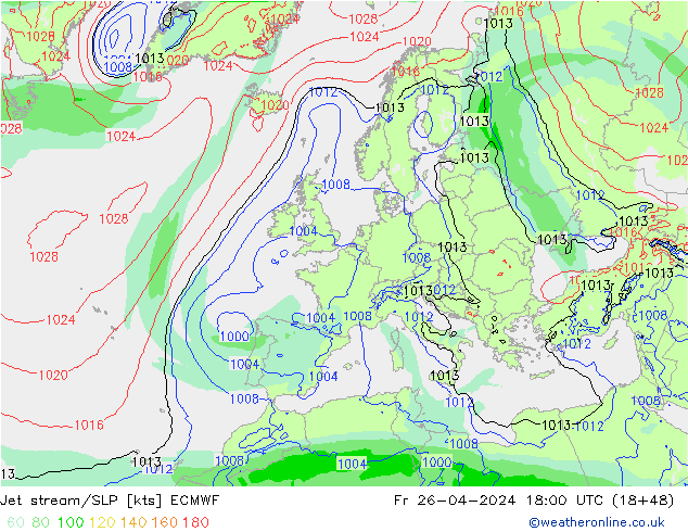 Polarjet/Bodendruck ECMWF Fr 26.04.2024 18 UTC