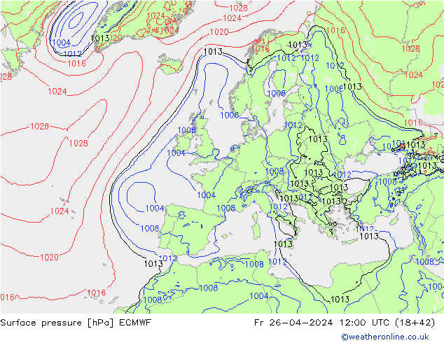 Bodendruck ECMWF Fr 26.04.2024 12 UTC