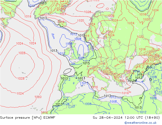 Surface pressure ECMWF Su 28.04.2024 12 UTC