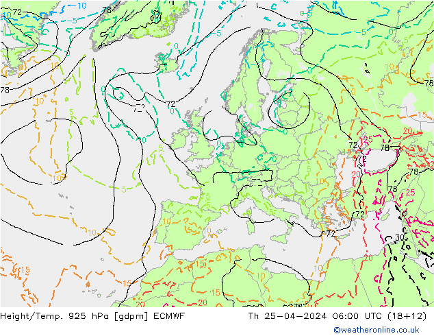 Height/Temp. 925 hPa ECMWF Do 25.04.2024 06 UTC