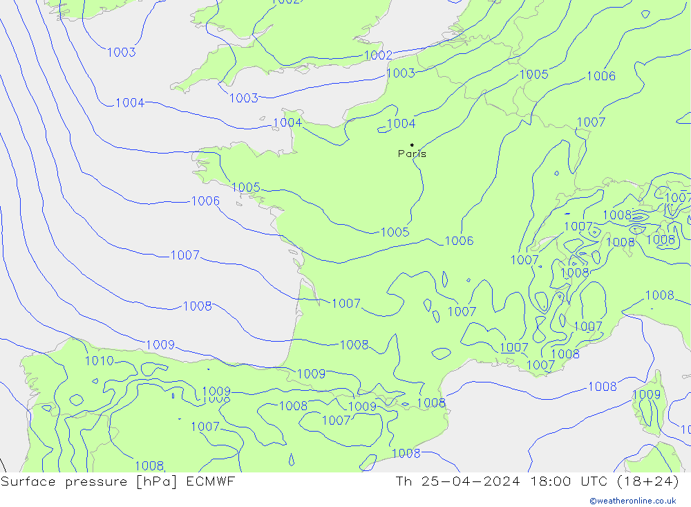 Bodendruck ECMWF Do 25.04.2024 18 UTC