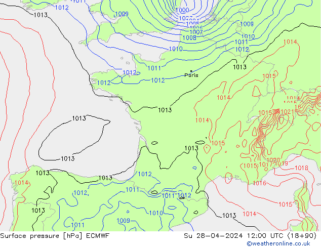 Presión superficial ECMWF dom 28.04.2024 12 UTC