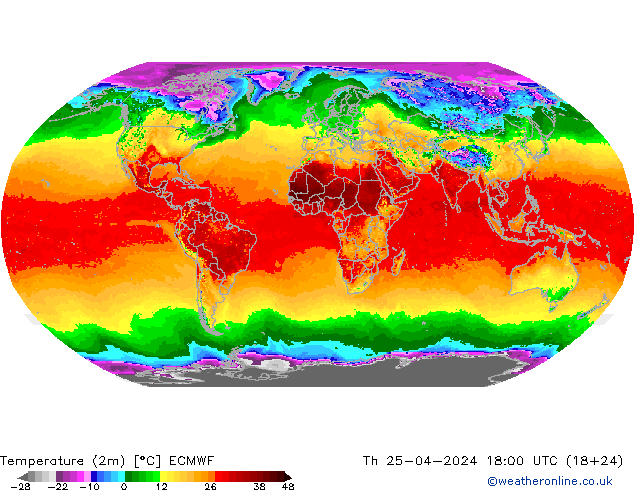 mapa temperatury (2m) ECMWF czw. 25.04.2024 18 UTC