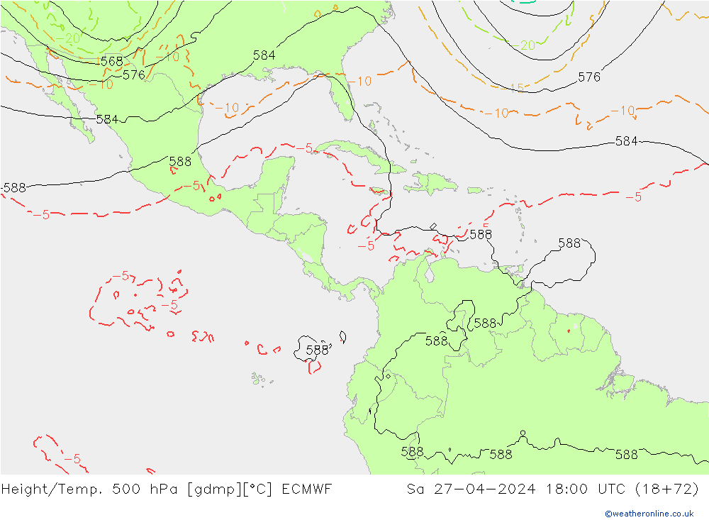 Height/Temp. 500 hPa ECMWF Sa 27.04.2024 18 UTC