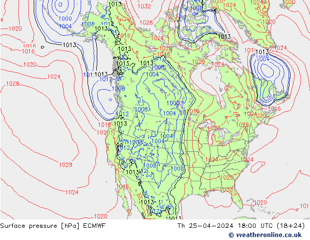 Atmosférický tlak ECMWF Čt 25.04.2024 18 UTC