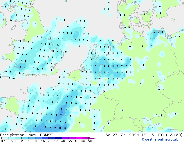 Precipitation ECMWF Sa 27.04.2024 15 UTC