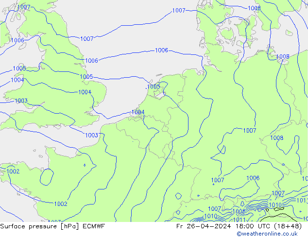 Atmosférický tlak ECMWF Pá 26.04.2024 18 UTC