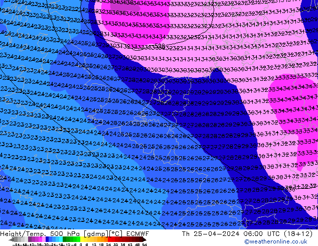 Z500/Rain (+SLP)/Z850 ECMWF Do 25.04.2024 06 UTC