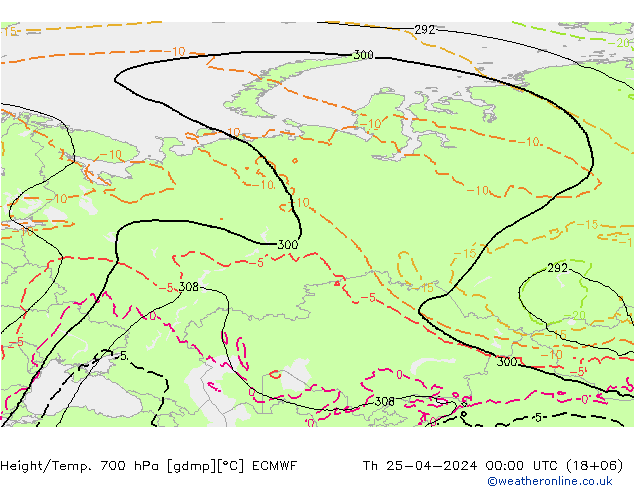 Height/Temp. 700 гПа ECMWF чт 25.04.2024 00 UTC