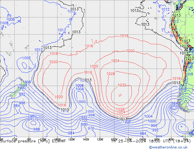 Atmosférický tlak ECMWF Čt 25.04.2024 18 UTC