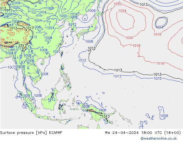 Pressione al suolo ECMWF mer 24.04.2024 18 UTC
