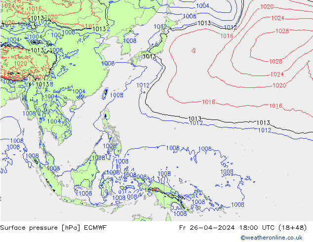 Luchtdruk (Grond) ECMWF vr 26.04.2024 18 UTC