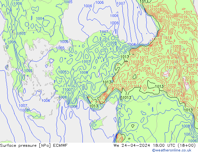 приземное давление ECMWF ср 24.04.2024 18 UTC