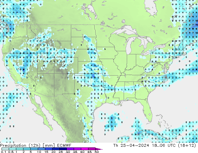 Precipitation (12h) ECMWF Th 25.04.2024 06 UTC