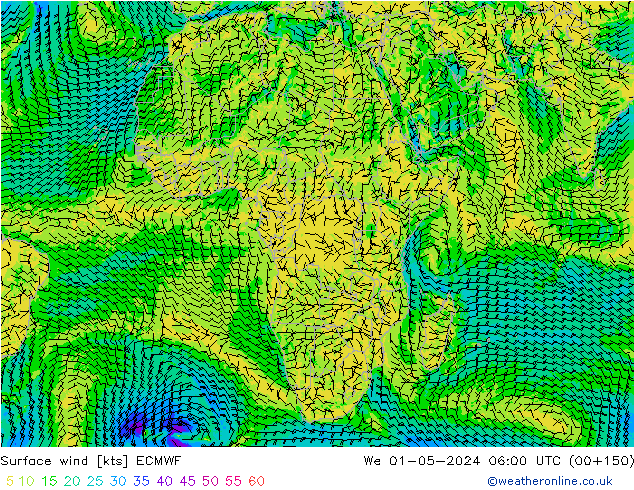 Surface wind ECMWF We 01.05.2024 06 UTC