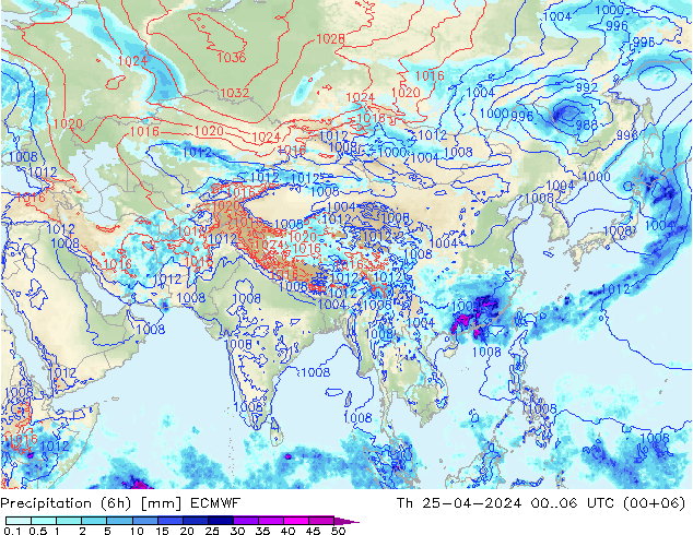 Z500/Rain (+SLP)/Z850 ECMWF Th 25.04.2024 06 UTC