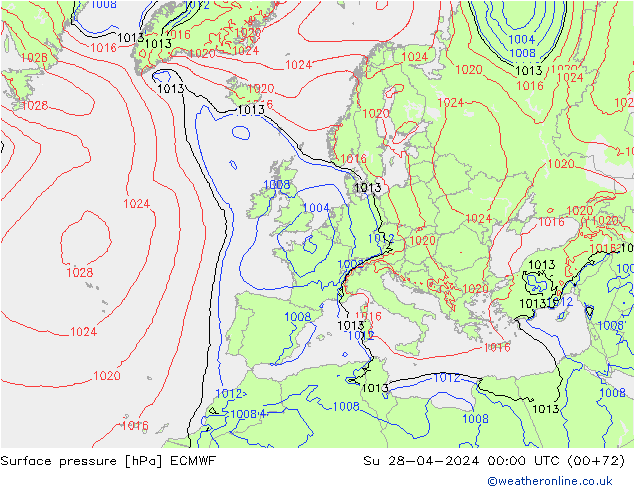 Pressione al suolo ECMWF dom 28.04.2024 00 UTC