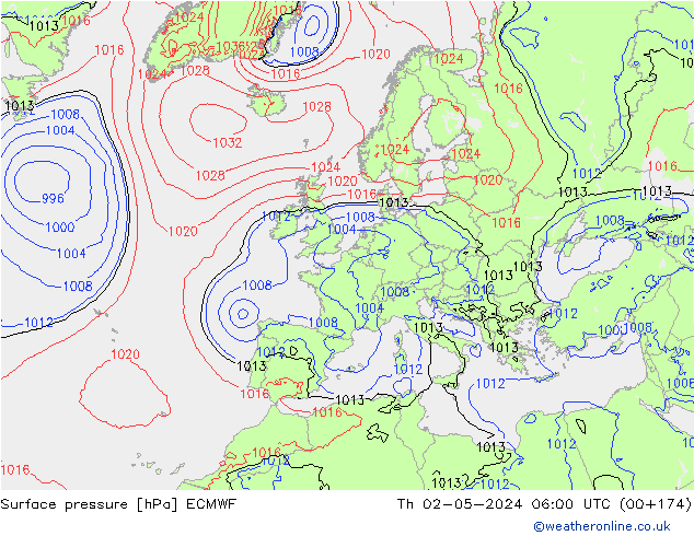 Presión superficial ECMWF jue 02.05.2024 06 UTC