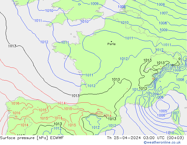 pression de l'air ECMWF jeu 25.04.2024 03 UTC