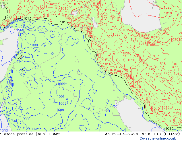 pressão do solo ECMWF Seg 29.04.2024 00 UTC
