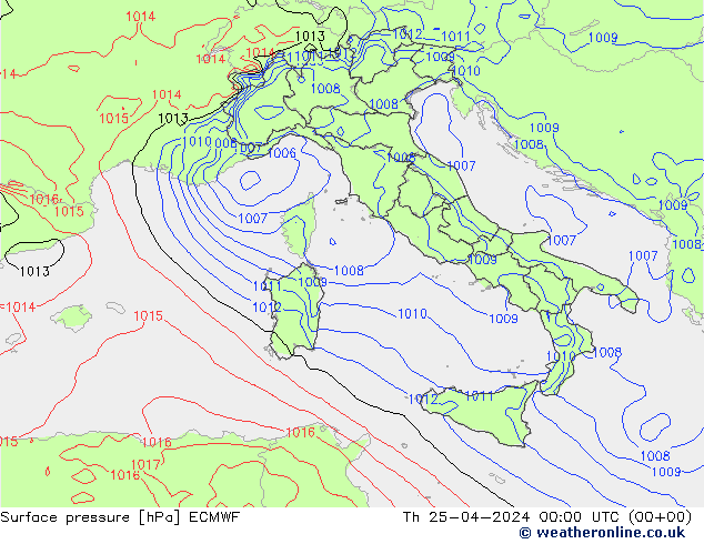 Pressione al suolo ECMWF gio 25.04.2024 00 UTC
